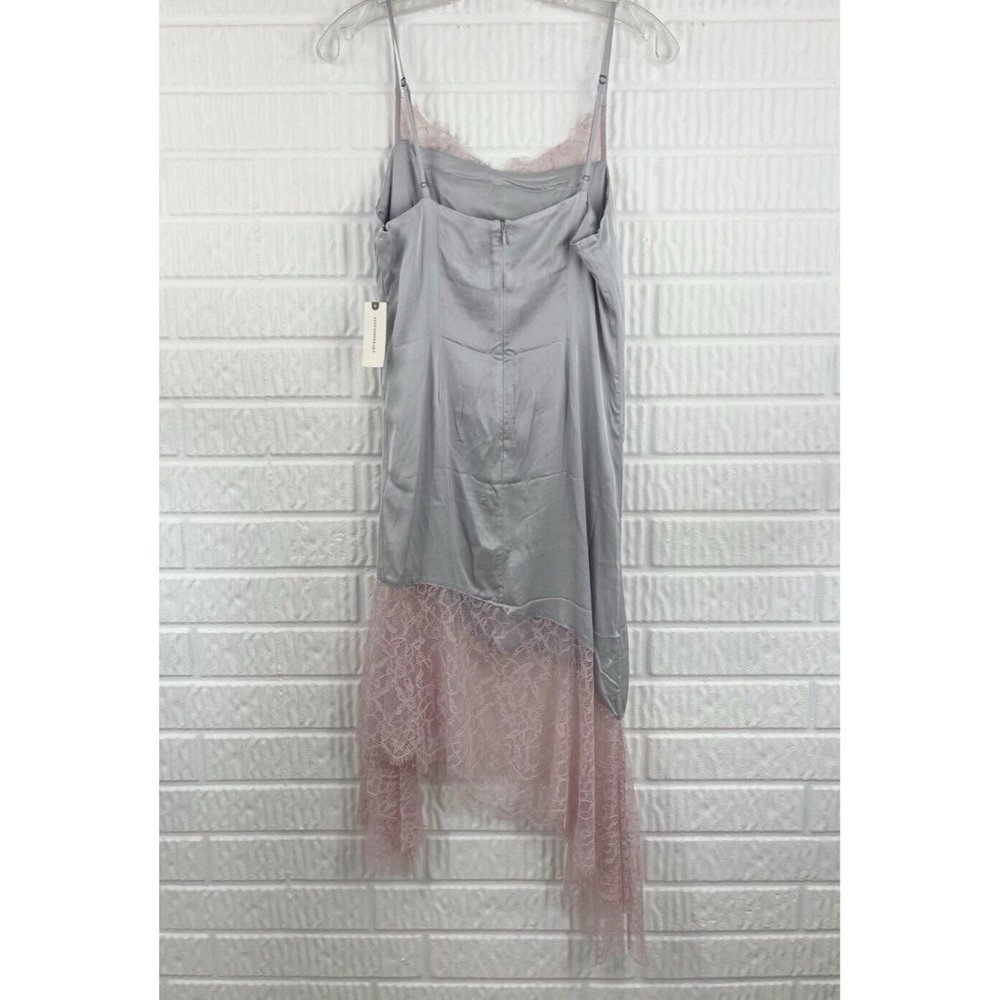 Anthropologie Dress Size 6 Slip Lace Trimmed Satin Silver Sexy Midi Asymmetric - Picture 7 of 12